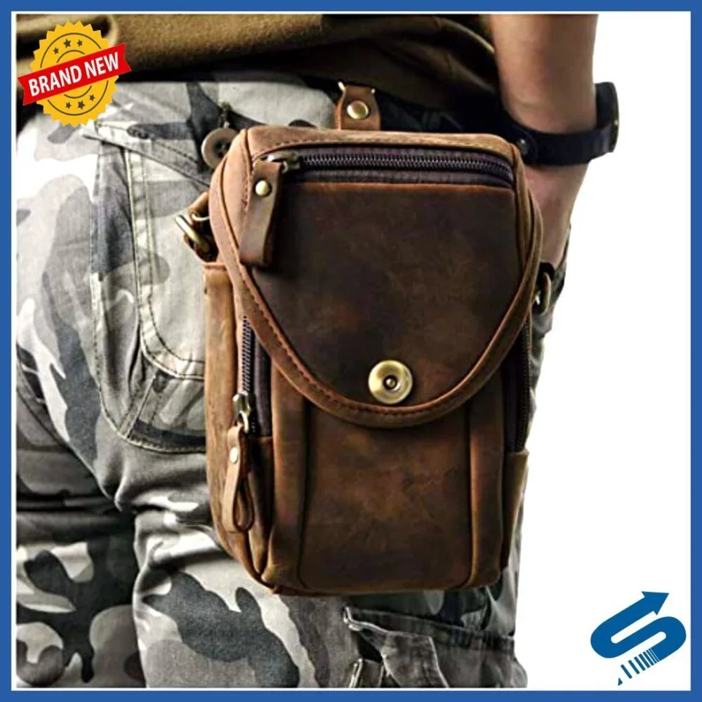 Genuine Leather Small Messenger Bag Adjustable Strap Waist Pack